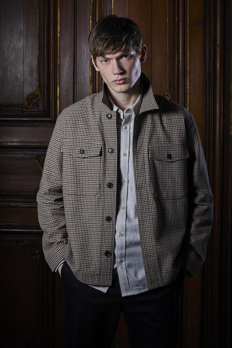 Ben Sherman - Beige-Donkerbruine Houndstooth hemdjas