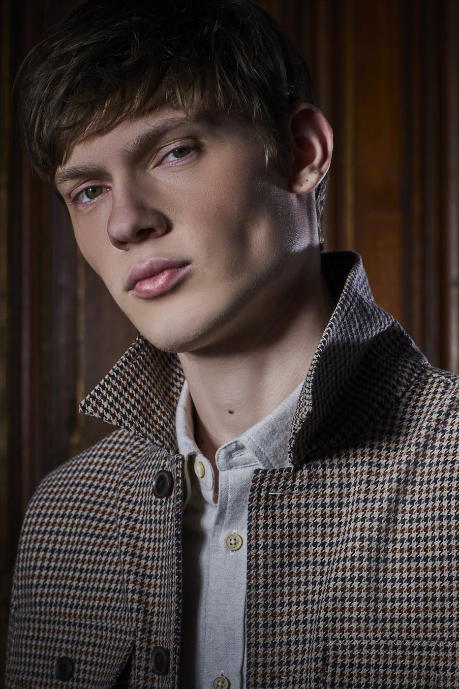 Ben Sherman - Beige-Donkerbruine Houndstooth hemdjas