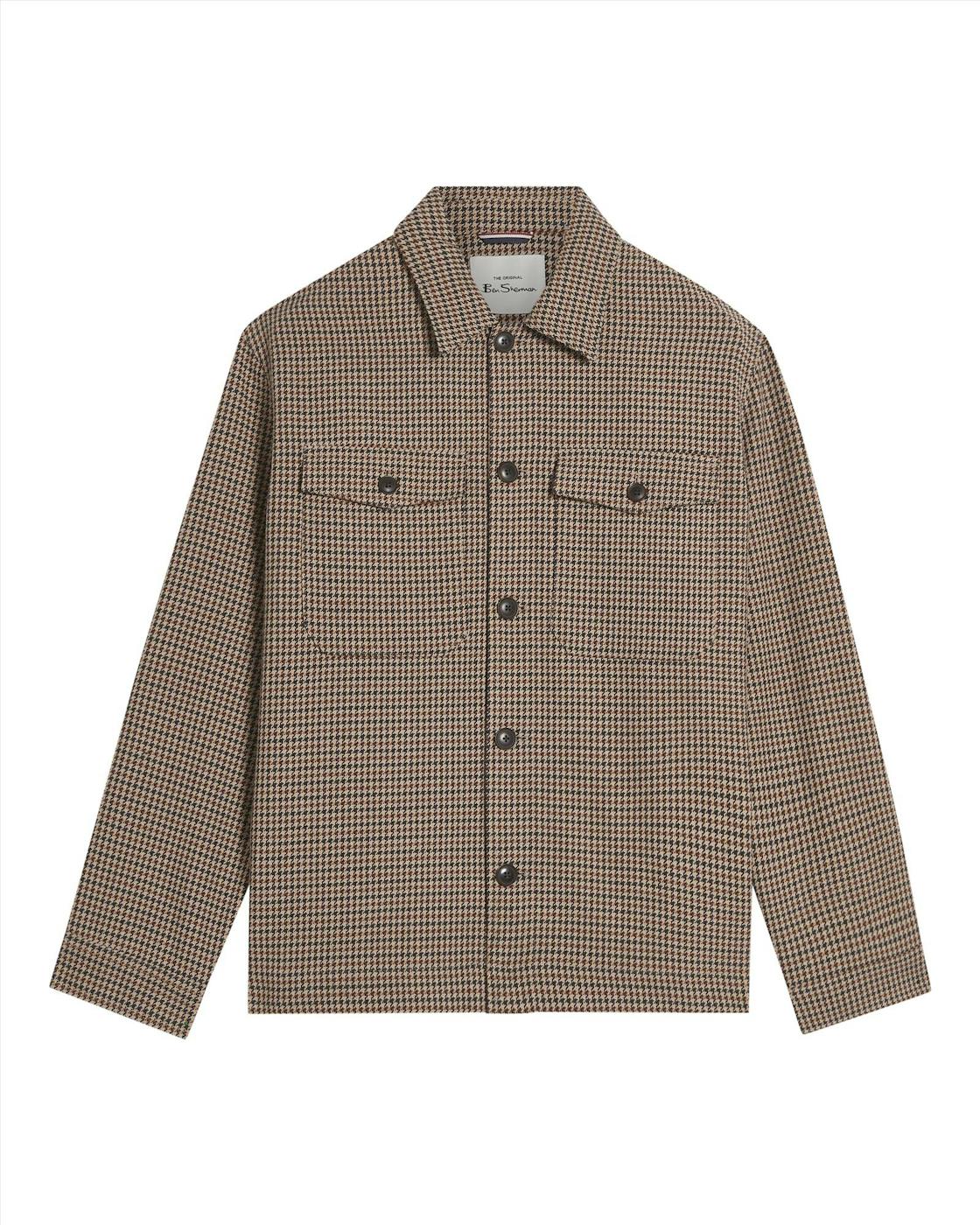 Ben Sherman - Beige-Donkerbruine Houndstooth hemdjas