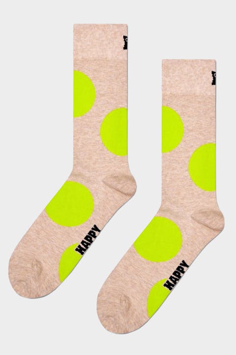 Happy Socks - Beige-Fluogroene Jumbo Dot sokken, maat: 36-40