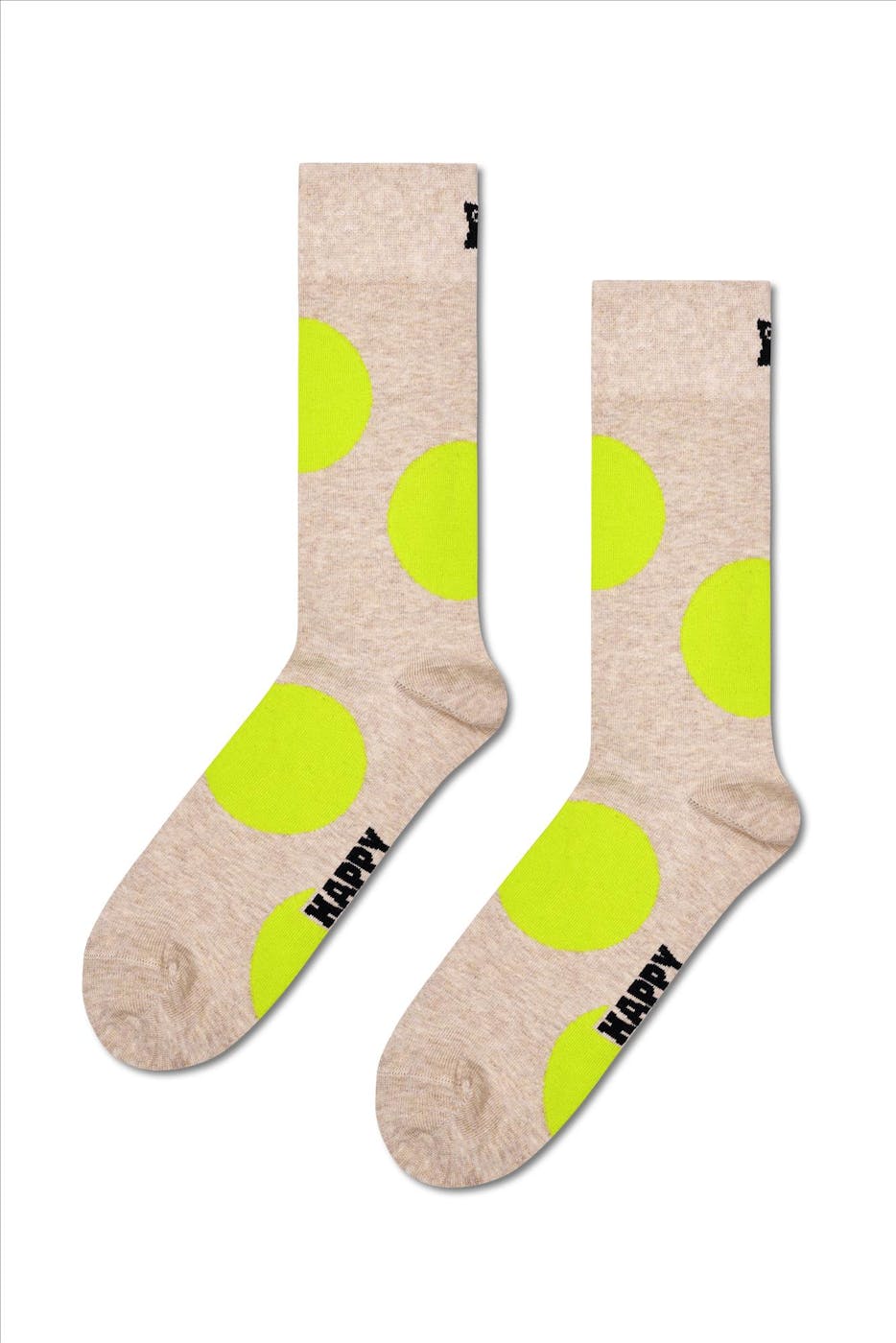 Happy Socks - Beige-Fluogroene Jumbo Dot sokken, maat: 36-40
