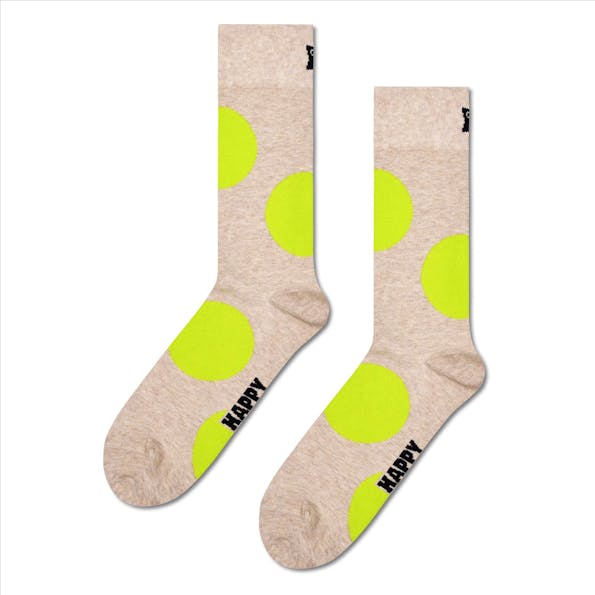 Happy Socks - Beige-Fluogroene Jumbo Dot sokken, maat: 36-40
