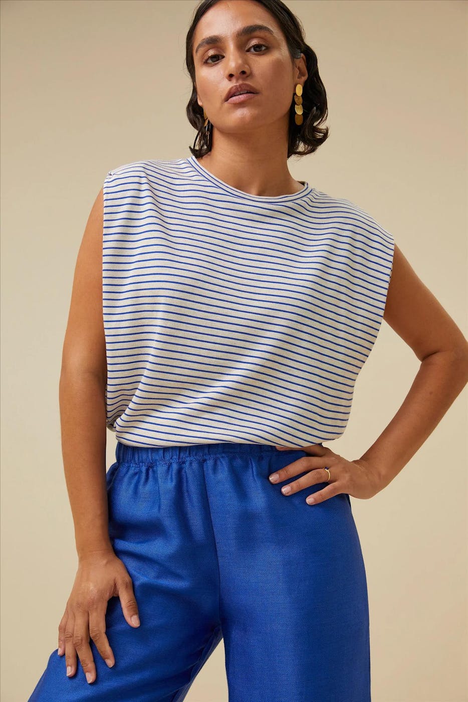 BY BAR - Ecru-Blauwe Diede Small Stripe top