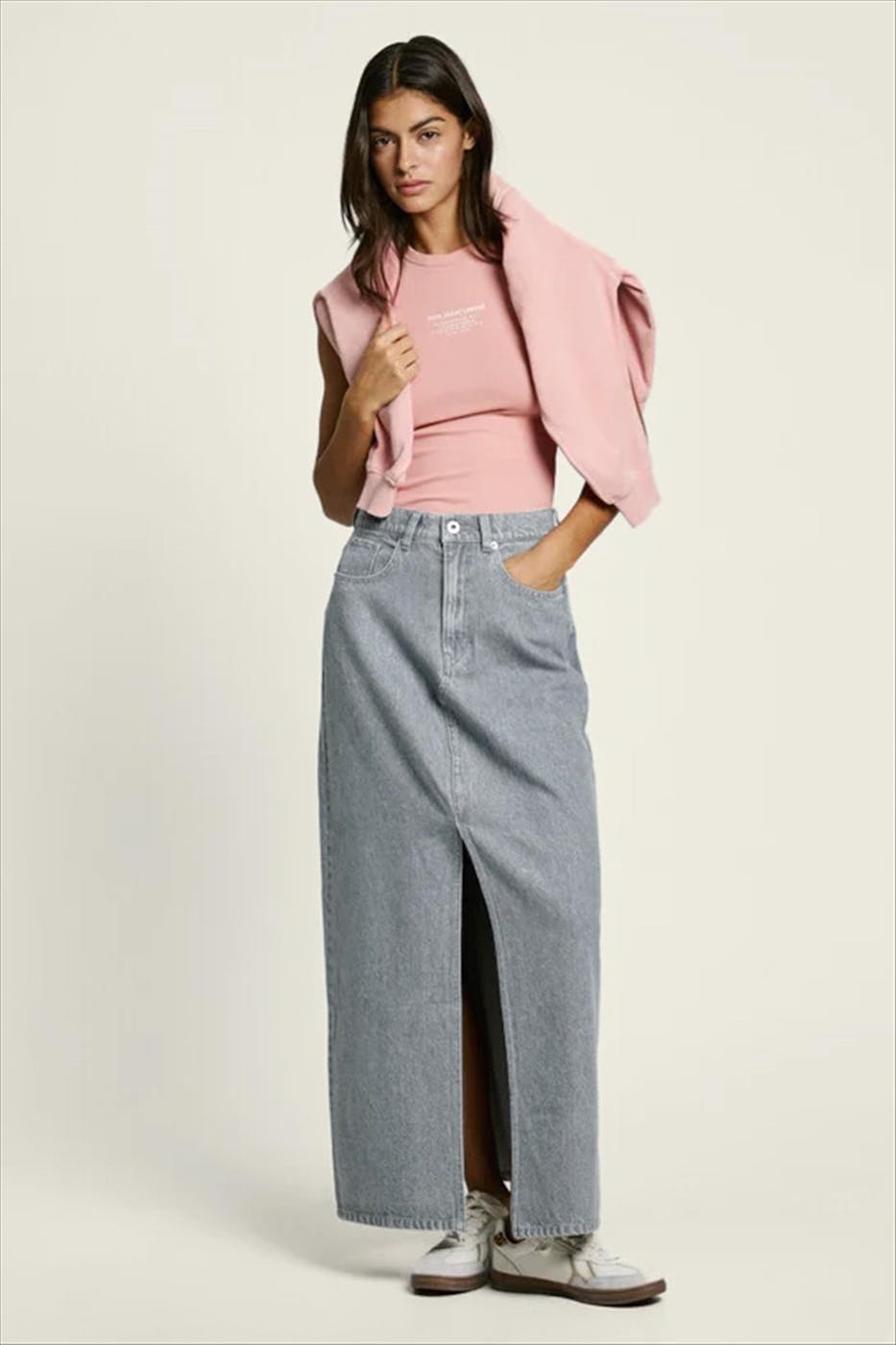 Pepe Jeans London - Grijze Maxi jeansrok