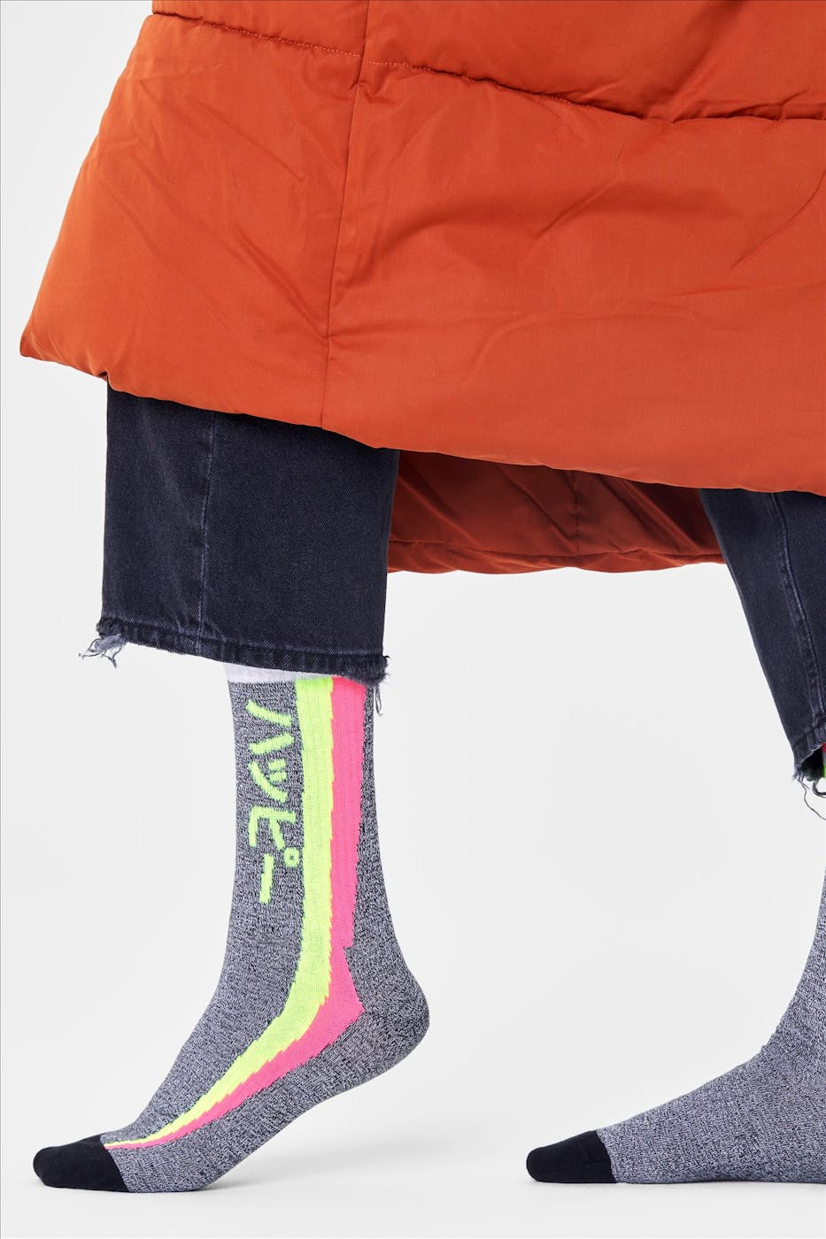 Happy Socks - Zwart-witte Neon Shooting Stripe Thin sokken, maat: 41-46