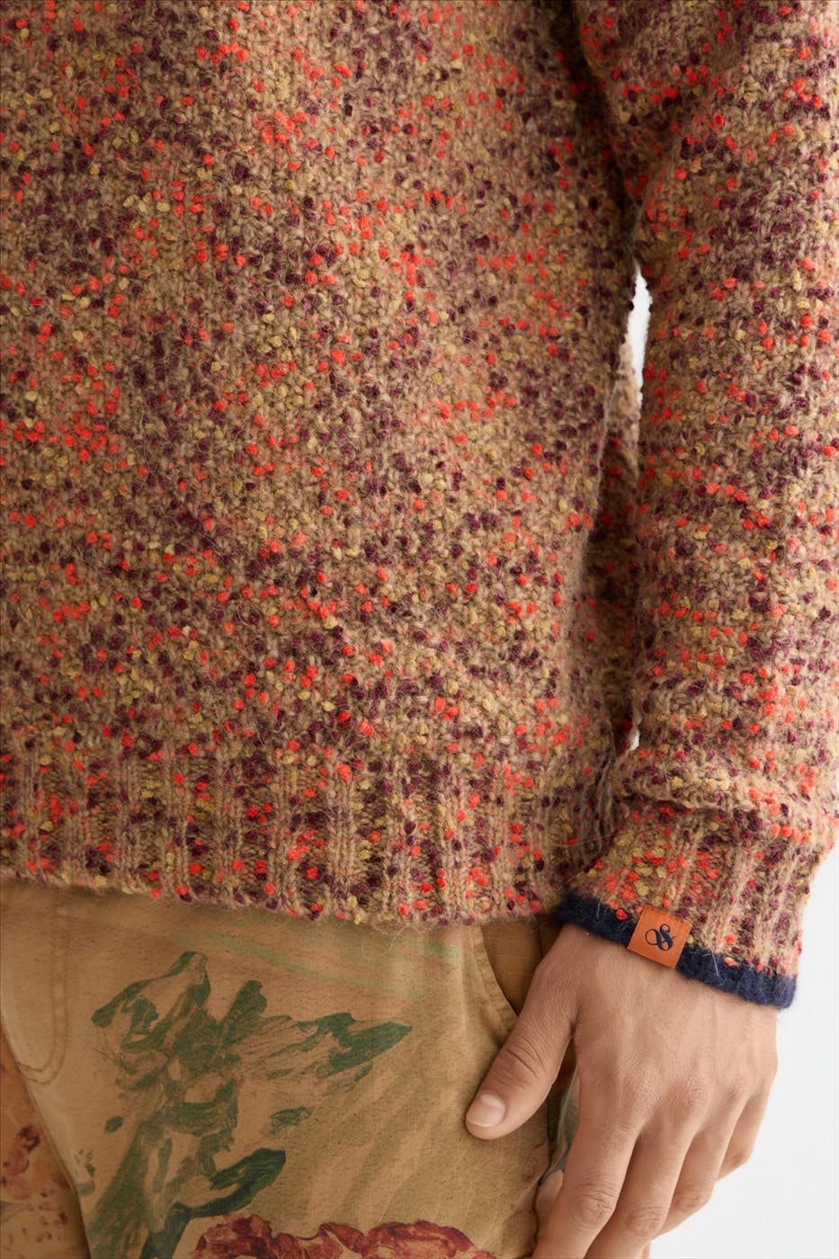 Scotch & Soda - Beige-Oranje Chunky trui