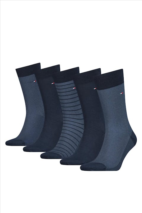 Hilfiger socks - Blauwe 5-pack giftbox sokken, maat: 43-46