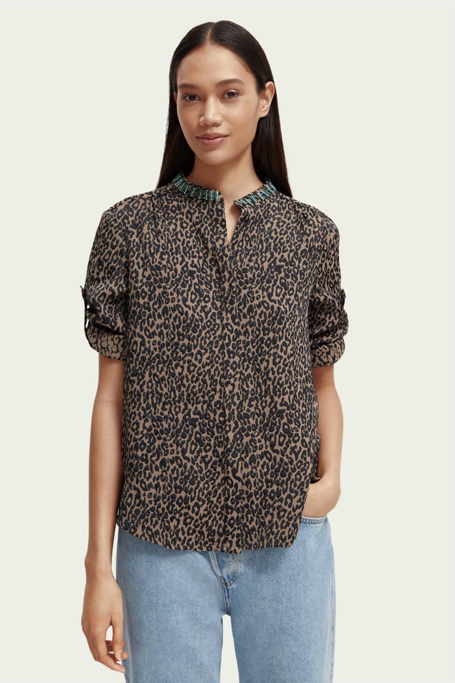 Scotch & Soda - Zwart-taupe Leopard blouse