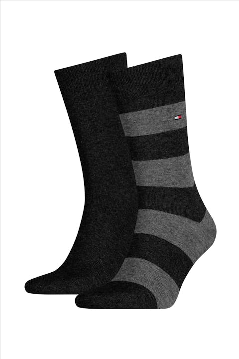 Hilfiger socks - Zwart-grijs Blok Gestreepte 2-pack kousen