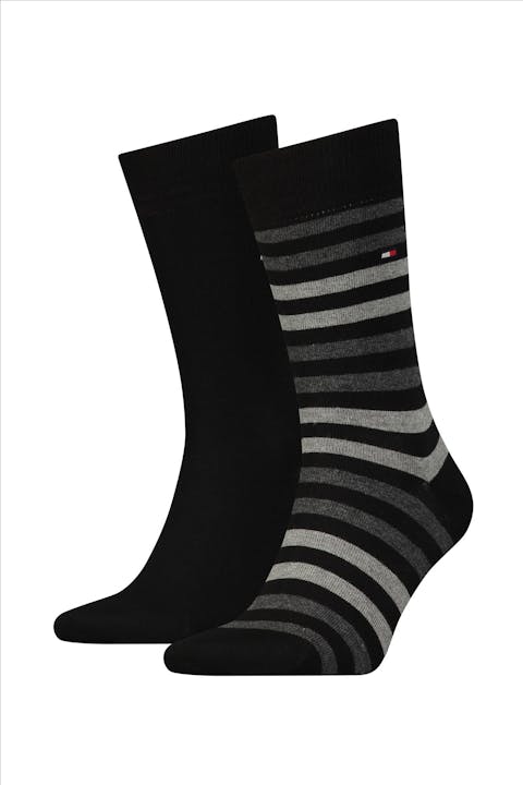 Hilfiger socks - Zwart-grijze Pen Gestreepte 2-pack kousen
