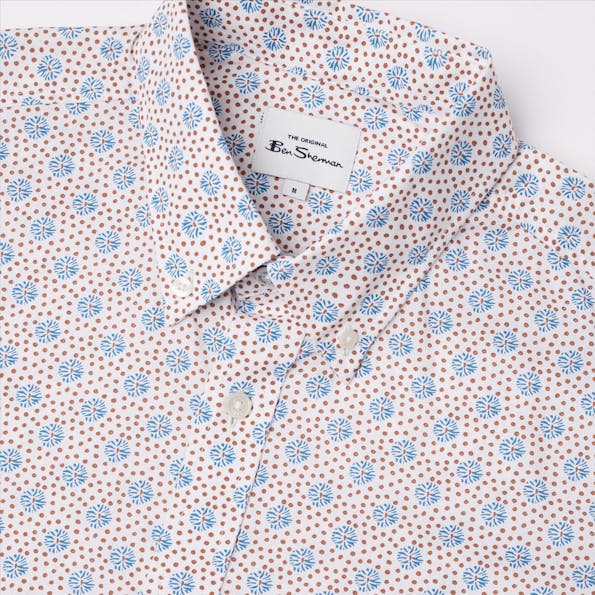 Ben Sherman - Wit-blauw-bruin Print hemd