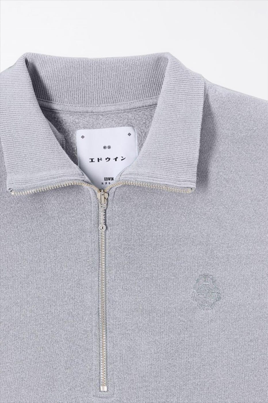 Edwin - Lichtgrijze Koji Half Zip sweater