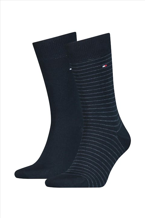 Hilfiger socks - Donkerblauwe Effen-Streep 2-pack sokken, maat: 43-46