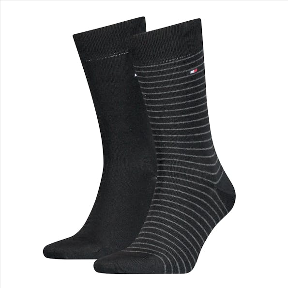 Hilfiger socks - Zwart-grijs Fijn Gestreepte 2-pack kousen