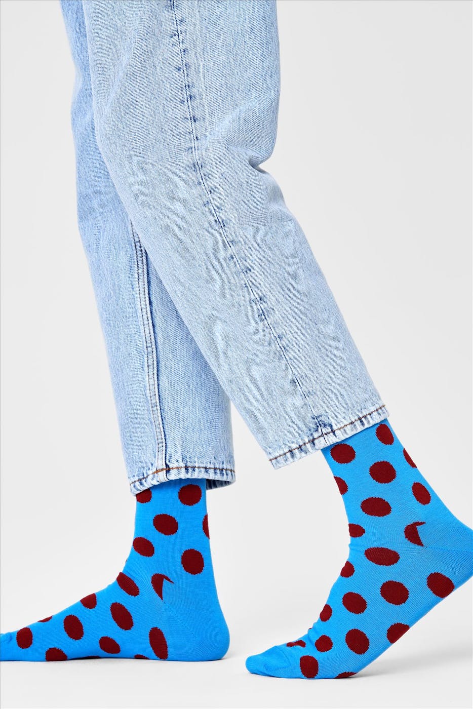 Happy Socks - Blauwe-donkerrode Big Dot Crew sokken, maat: 41-46