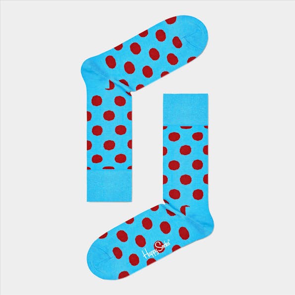 Happy Socks - Blauwe-donkerrode Big Dot Crew sokken, maat: 41-46