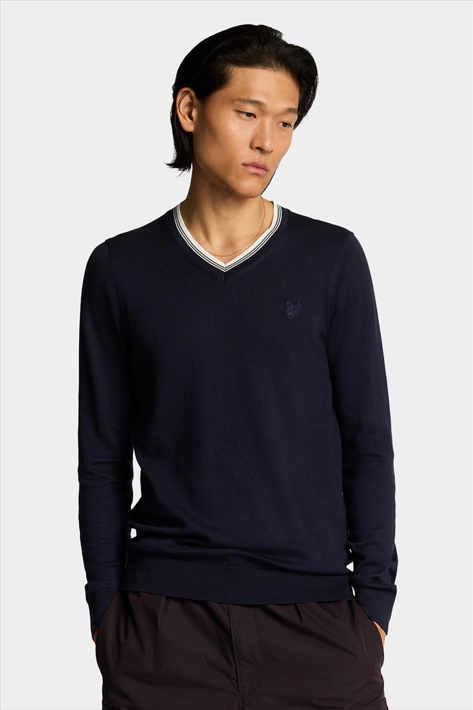 Lyle & Scott - Donkerblauwe Tipped V Neck trui