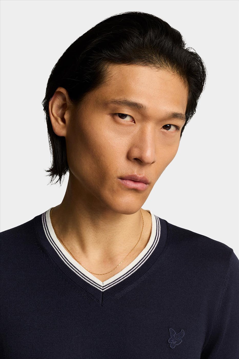 Lyle & Scott - Donkerblauwe Tipped V Neck trui