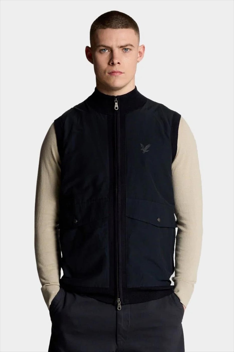 Lyle & Scott - Donkerblauwe Milano Hybrid Zip Knitted vest