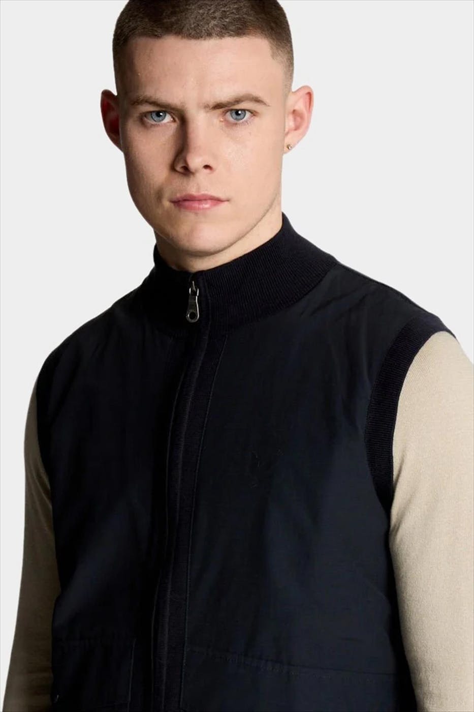 Lyle & Scott - Donkerblauwe Milano Hybrid Zip Knitted vest