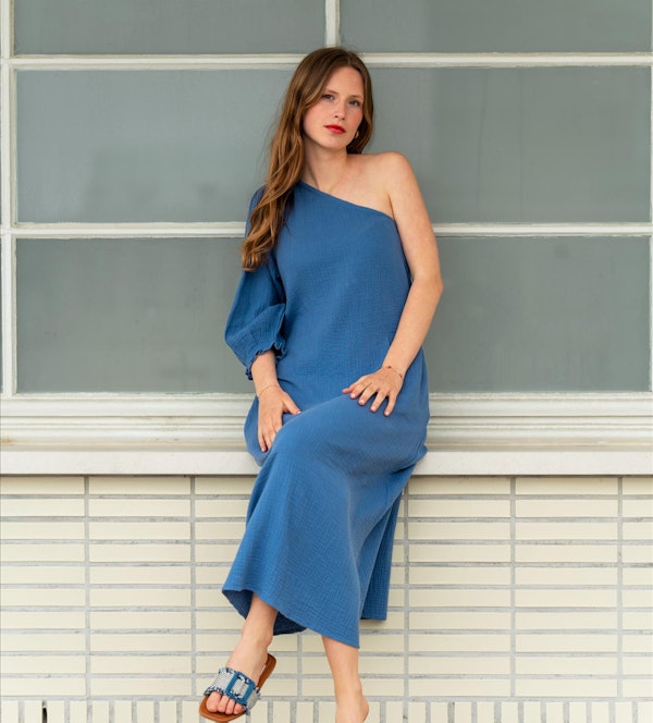 YERSE - Blauwe Asymmetric jurk