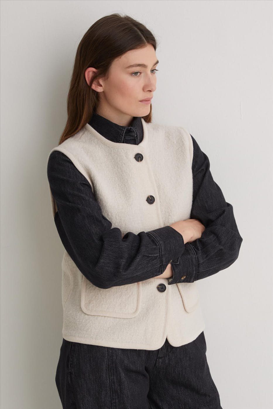 YERSE - Ecru Boiled Wool vestje