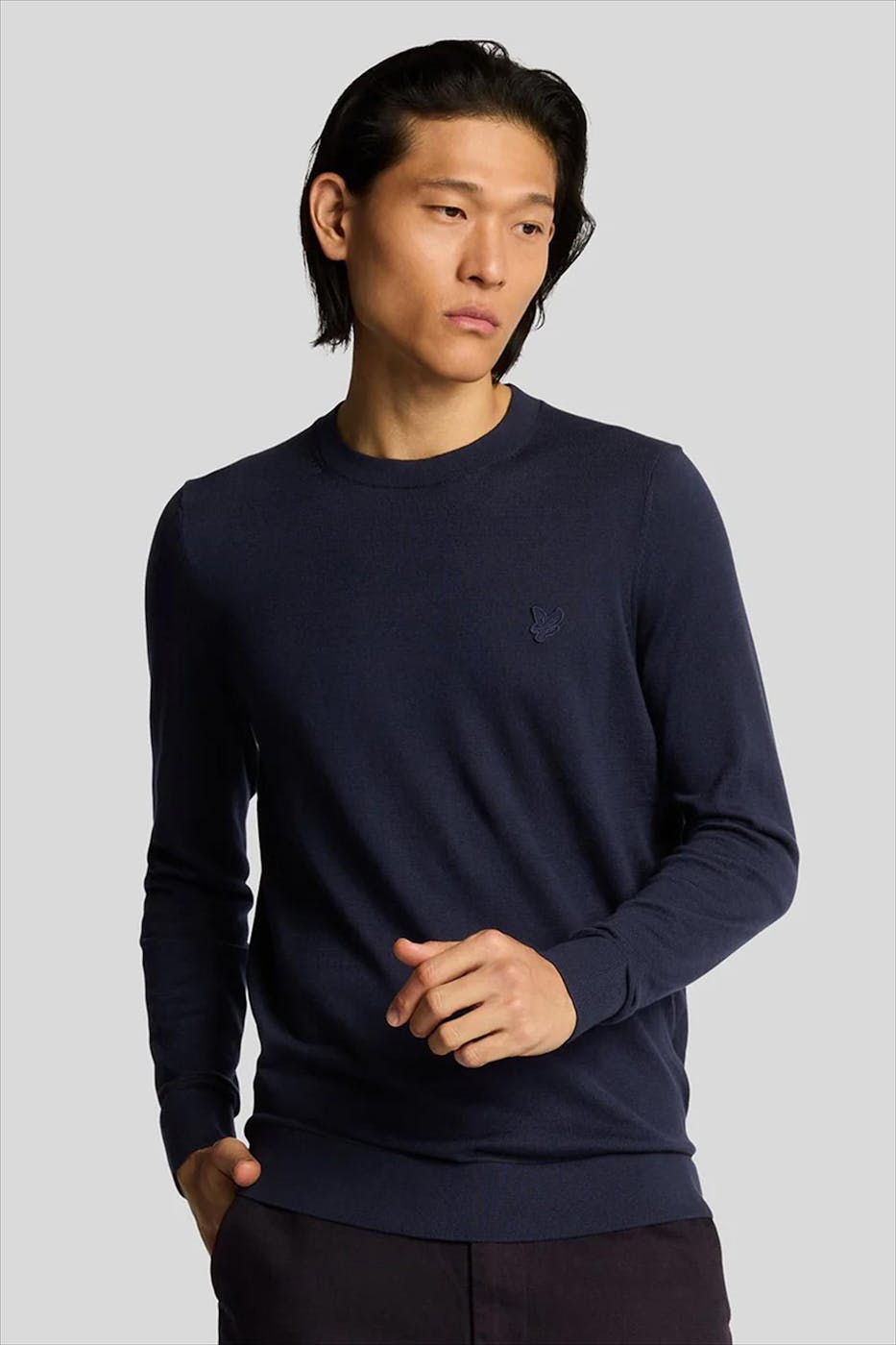 Lyle & Scott - Donkerblauwe Tonal Superfine trui
