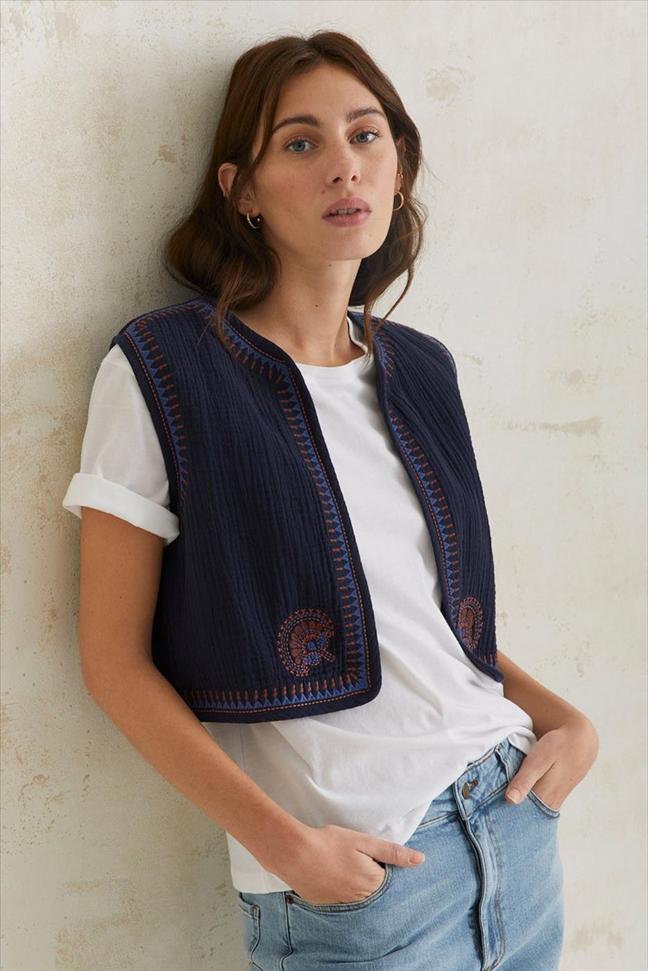 YERSE - Donkerblauwe Embroidery jas