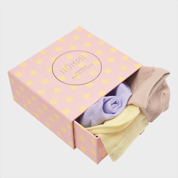 Nümph - Beige-paars-gele Nukingcity glittersokken 3-pack giftbox, maat: one size