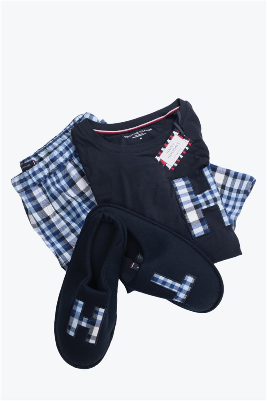 Tommy Hilfiger Underwear - Blauwe Flanel Pyjama - Slipper set