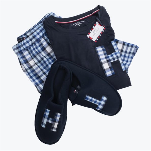 Tommy Hilfiger Underwear - Blauwe Flanel Pyjama - Slipper set