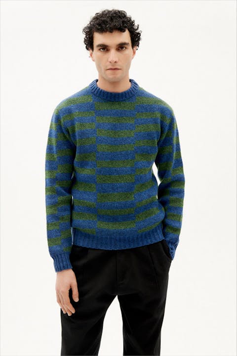Thinking Mu - Blauw-groene Tipsy Khem Knitted trui