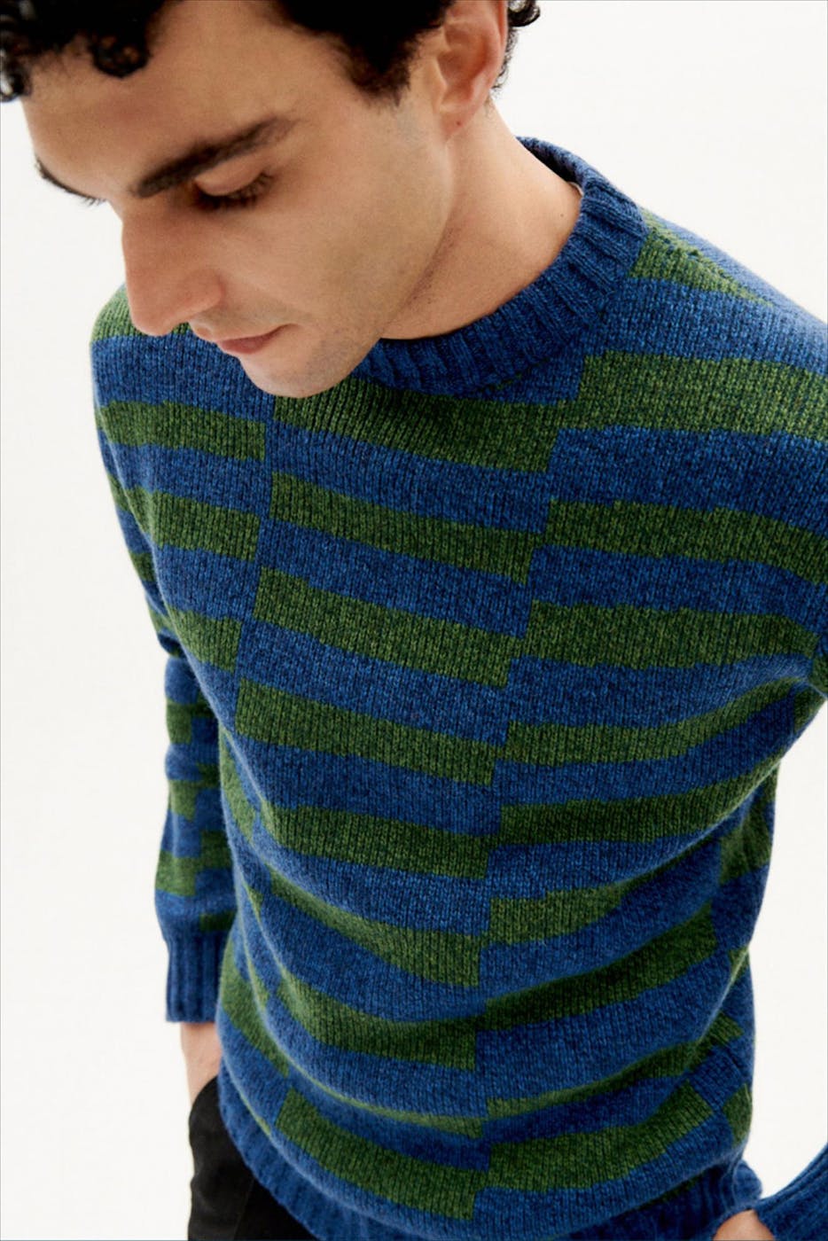Thinking Mu - Blauw-groene Tipsy Khem Knitted trui