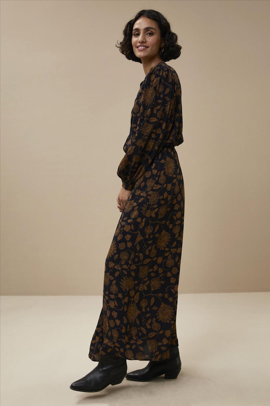 BY BAR - Zwart-bruine Lien Golden Flower rok