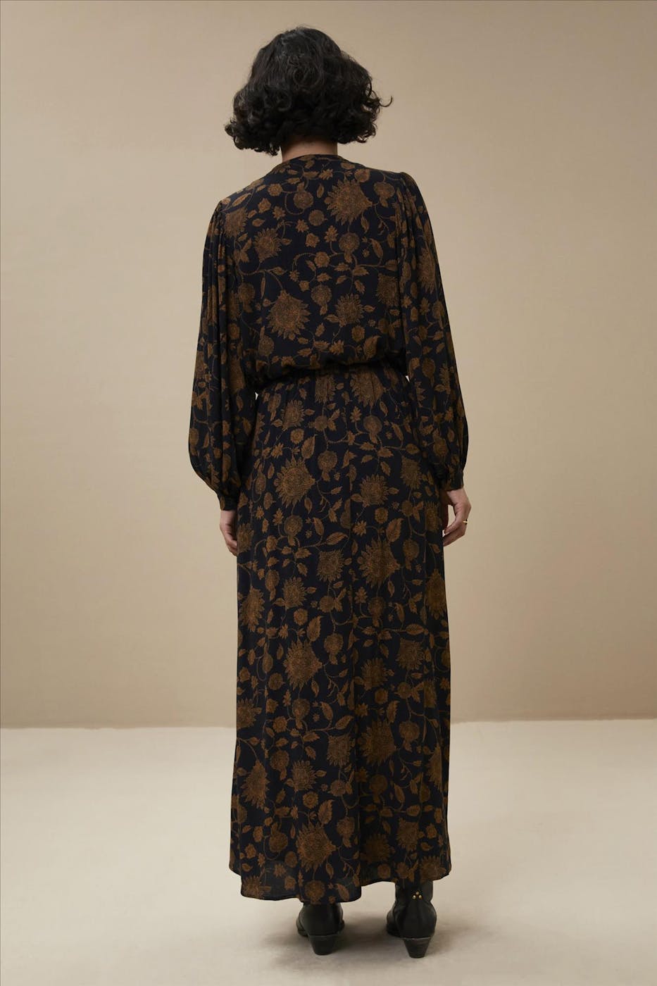 BY BAR - Zwart-bruine Lien Golden Flower rok