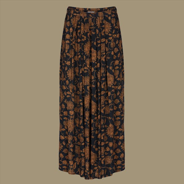 BY BAR - Zwart-bruine Lien Golden Flower rok