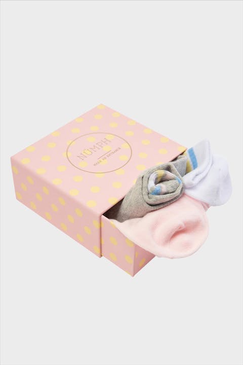Nümph - Wit-grijs-roze Nusporty 3-pack sportsokken giftbox, maat: one size