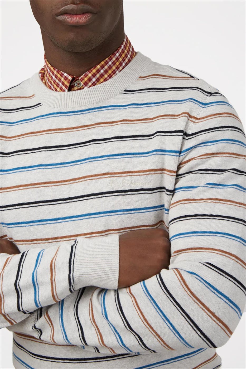 Ben Sherman - Lichtgrijze-multicolour Stripe trui
