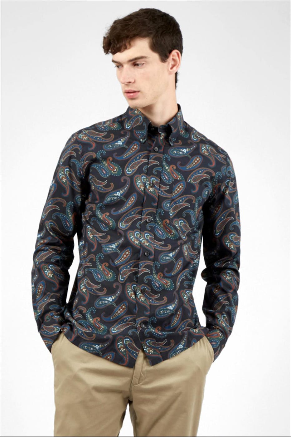 Ben Sherman - Zwart-multicolour regular fit paisley hemd