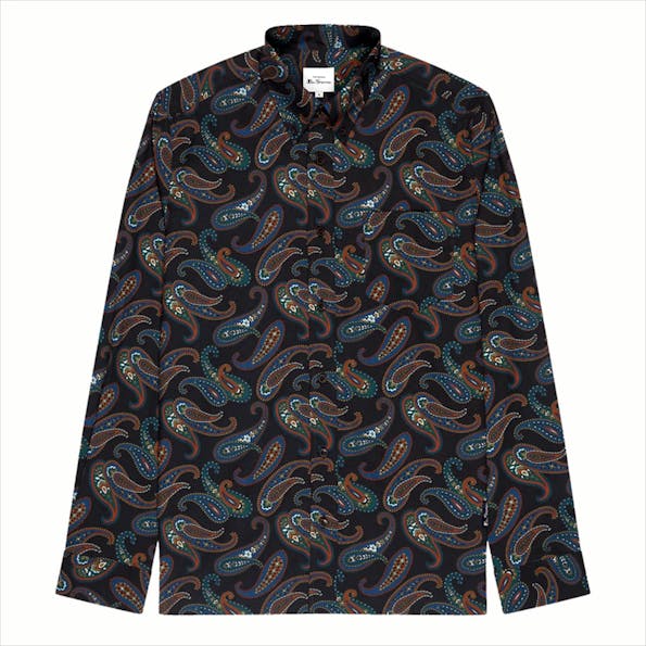 Ben Sherman - Zwart-multicolour regular fit paisley hemd