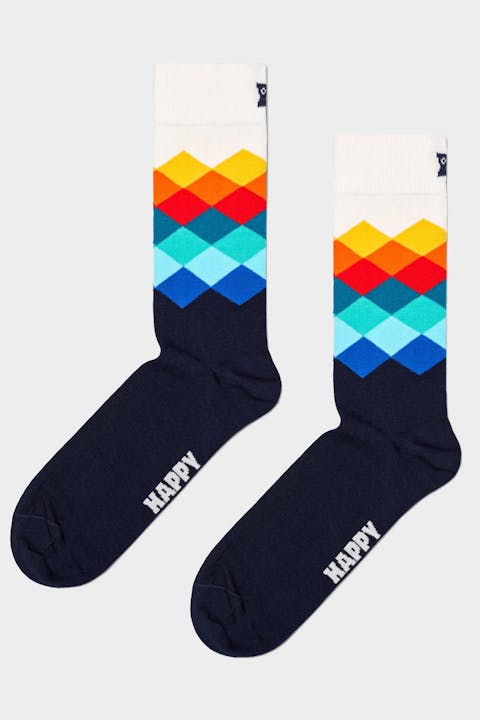 Happy Socks - Donkerblauwe-multicolour Faded Diamond sokken, maat: 41-46