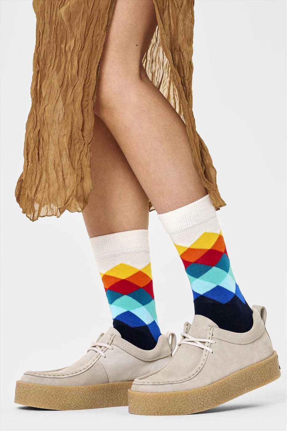 Happy Socks - Donkerblauwe-multicolour Faded Diamond sokken, maat: 41-46
