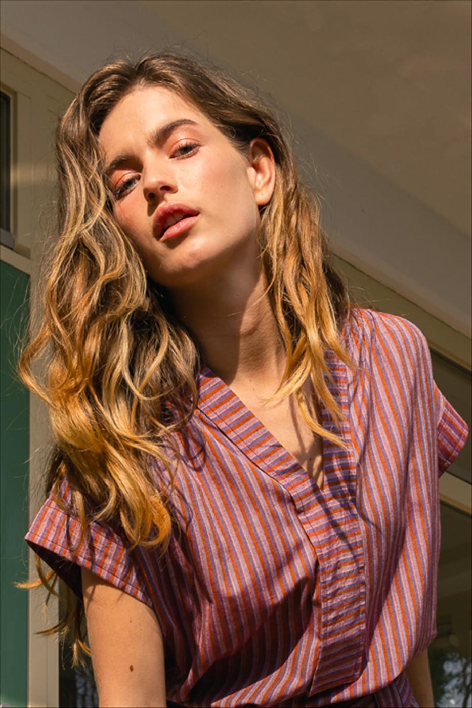 YERSE - Bordeaux-Paarse Stripe blouse