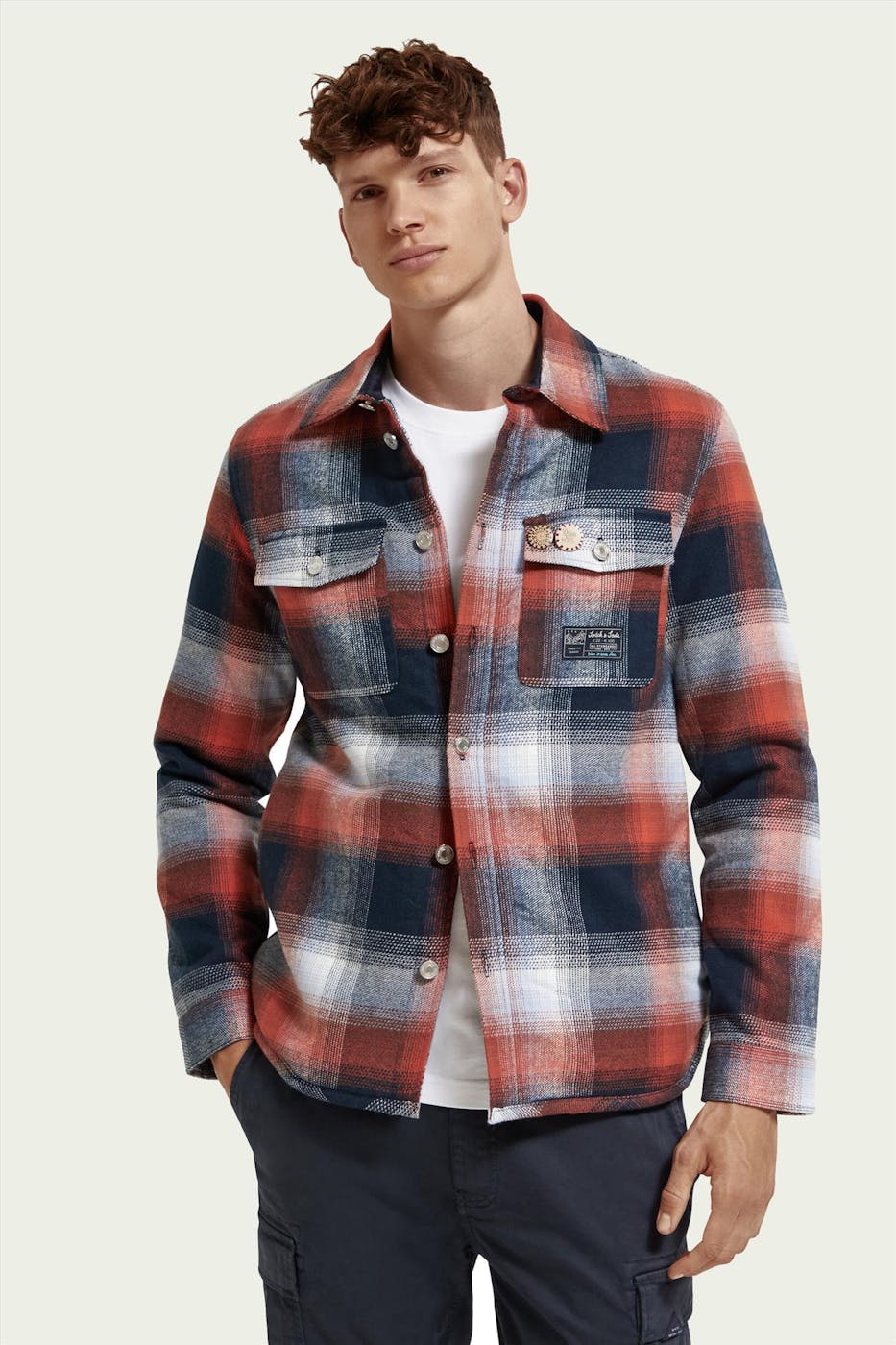 Scotch & Soda - Blauw-rood Geruit Organisch overhemd
