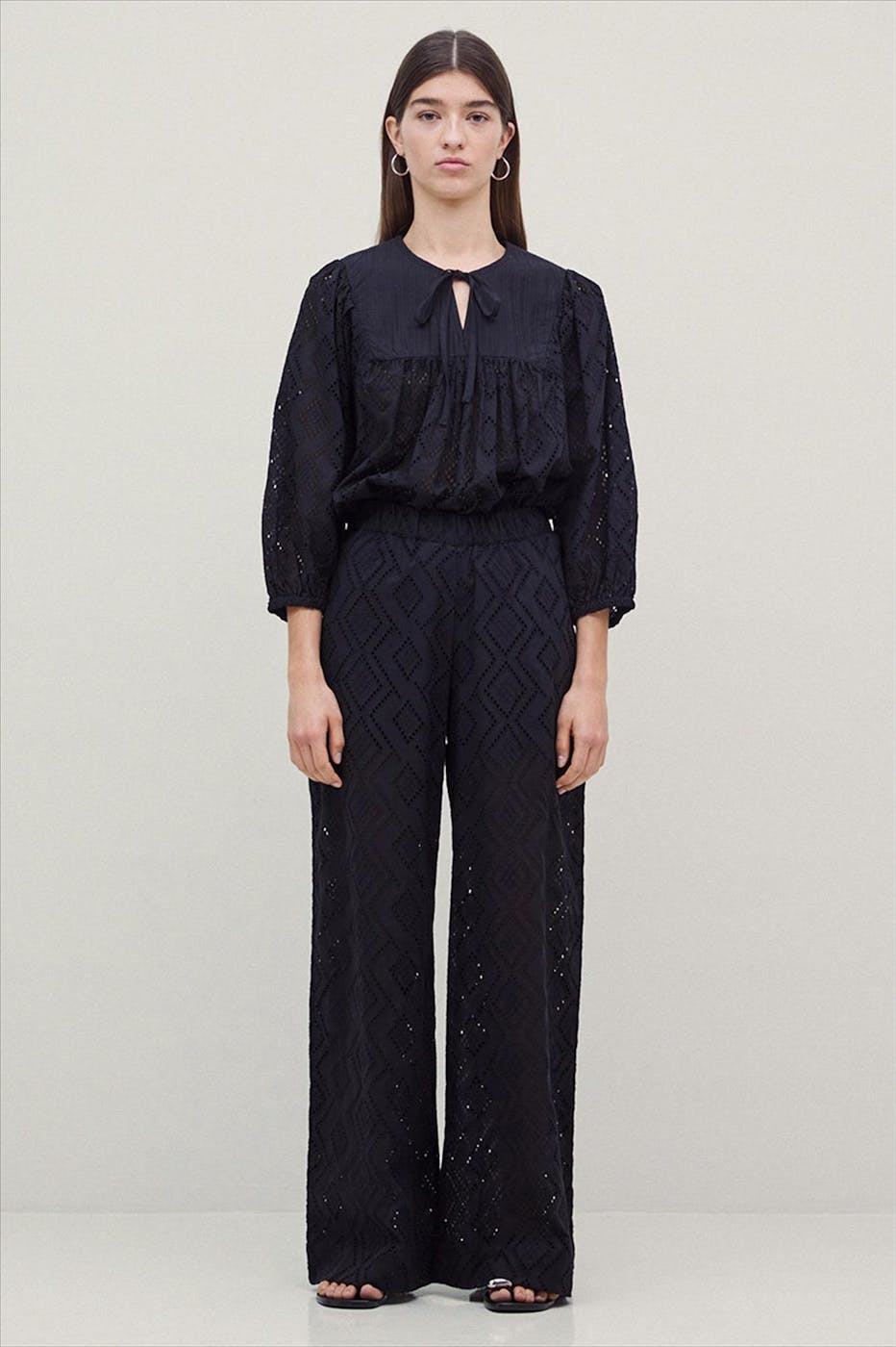 YERSE - Zwarte Embroidered broek