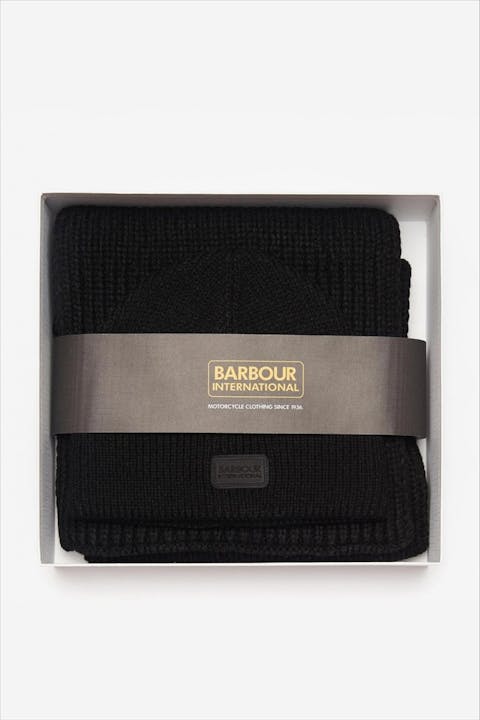 Barbour - Zwarte Track Knit Beanie & Scarf Set giftbox