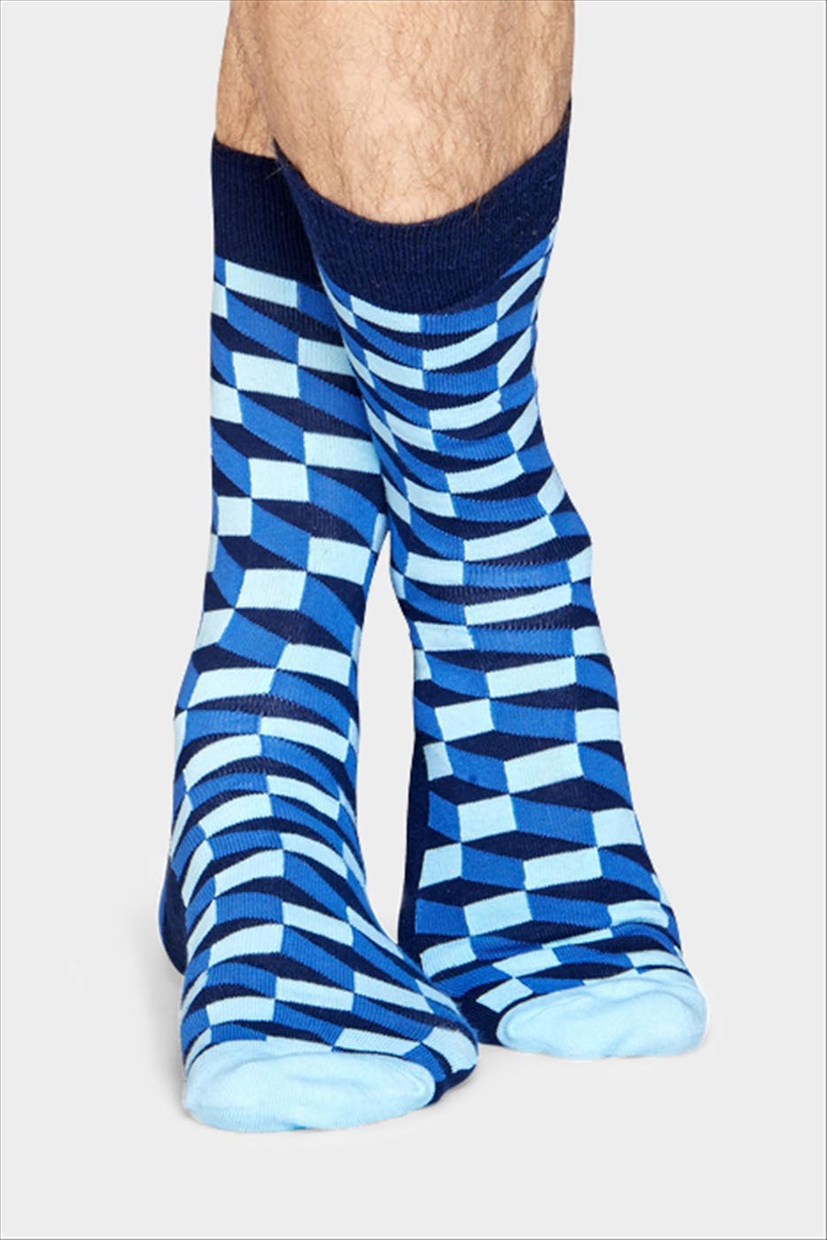 Happy Socks - Blauwe Optic Filled sokken, maat: 41-46