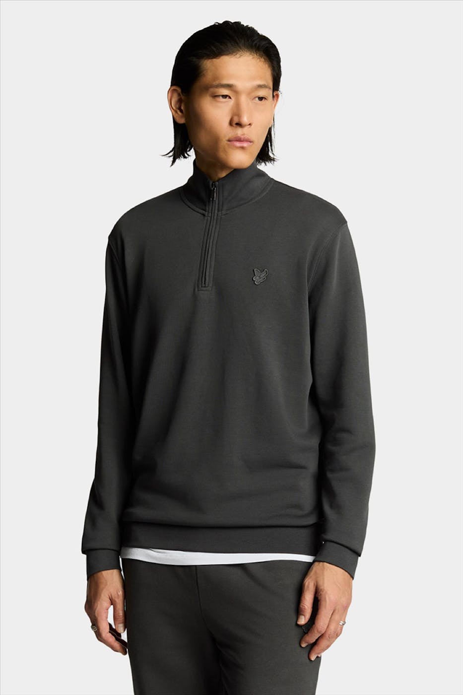 Lyle & Scott - Donkergrijze Superfine 1/4 Zip sweater