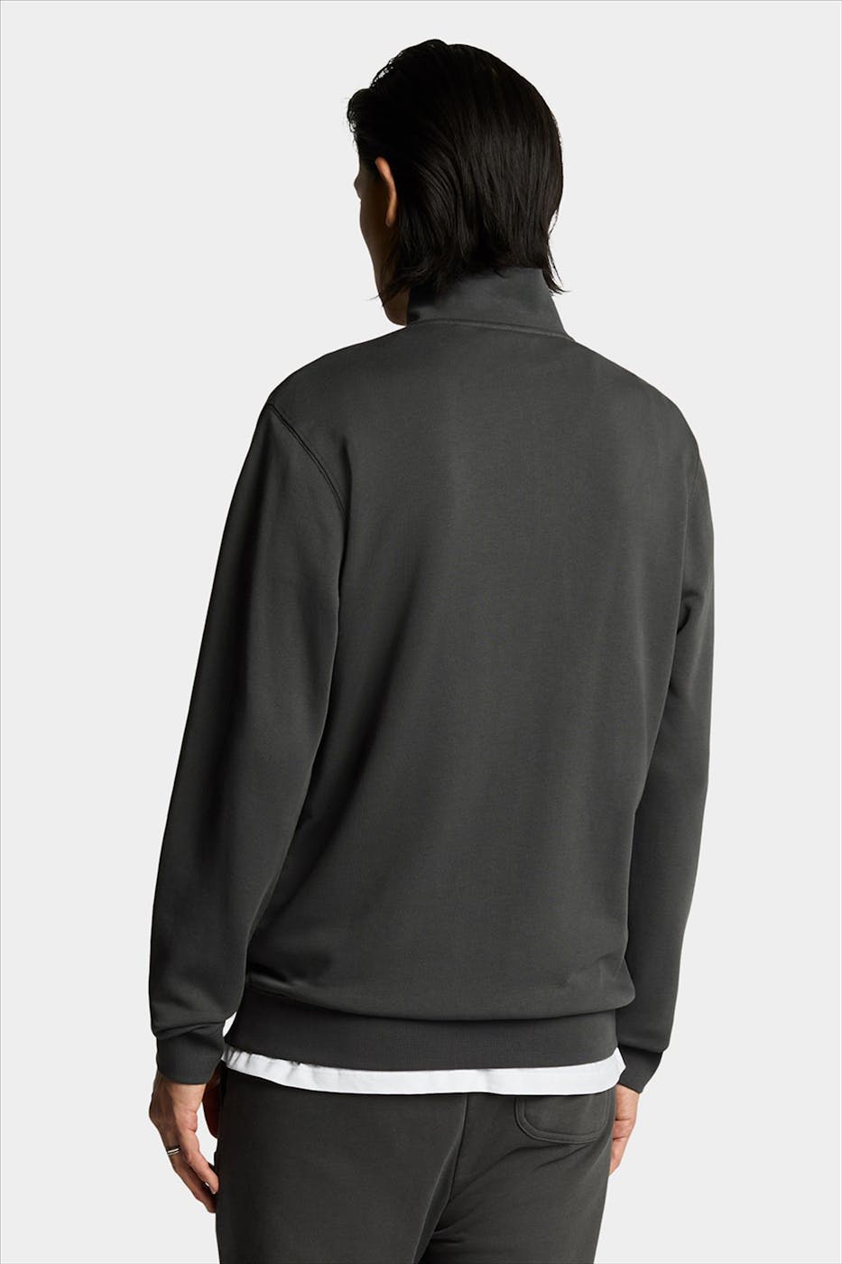 Lyle & Scott - Donkergrijze Superfine 1/4 Zip sweater