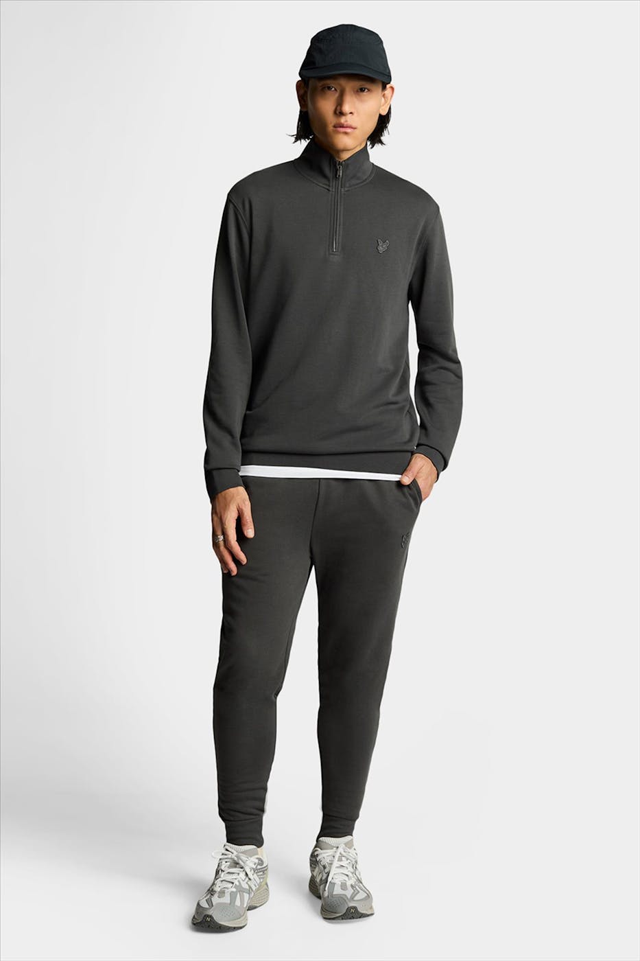 Lyle & Scott - Donkergrijze Superfine 1/4 Zip sweater